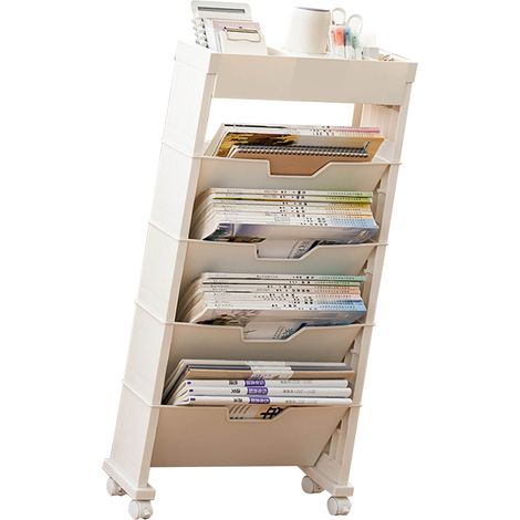 Mehrstufiges Bücherregal mit Universalrollen für Klassenzimmer, ideal zur Aufbewahrung von Büchern im Wohnzimmer. (1/5)
