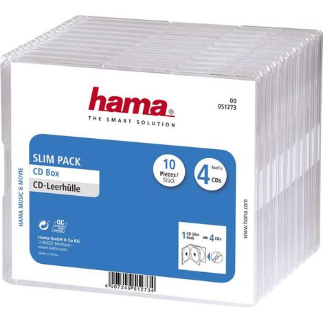 Etui à CD Slim Hama 00051273 4 CDs/DVDs/disques Blu-ray Polystyrène transparent (l x H x P) 14.2 x 12.4 x 1 cm 10 pc(s) (1/2)