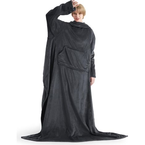 Plaid à Manche Adulte - Couverture à Capuche Polaire avec Poches - Pour Femme et Homme - Couverture TV Canapé 170200CM, Anthracite