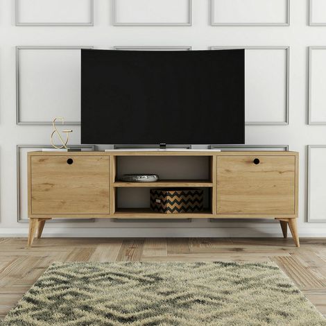 Meuble TV scandinave décor bois 2 portes 2 niches UMEA
