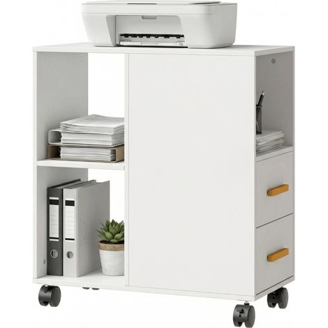 Tervik support imprimante mobile étagère réglable roulettes blanc (1/5)