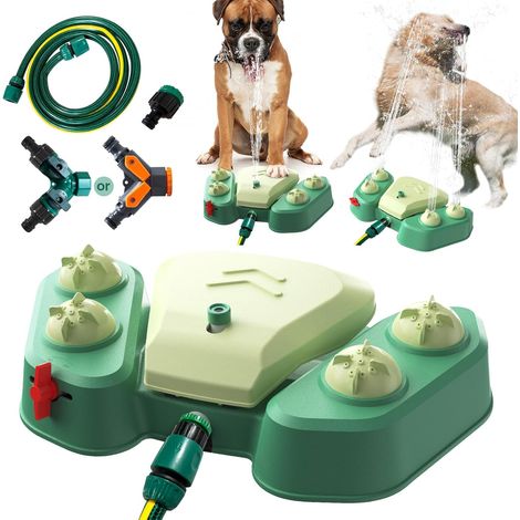 Fontaine à eau pour chien, distributeur d'eau d'extérieur pour animaux de compagnie avec 4 buses de pulvérisation réglables, jouet à boire et à rafraîchir activé par étapes avec raccord de tuyau (1/4)