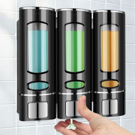 Flüssigseifenspender zur Wandmontage, Handpress-Lotionseifenspender für Shampoo, Seife, Spülung, Duschgel, geeignet für Badezimmer, Küche, Hotel (Schwarz, 400 ml  3) (1/4)