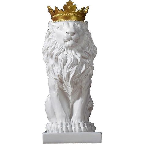 Statue de lion vintage en résine, ornée d'une couronne dorée, décoration animale en résine, objet de décoration de bureau, dimensions 5,5 x 7,5 x 13,8 pouces.