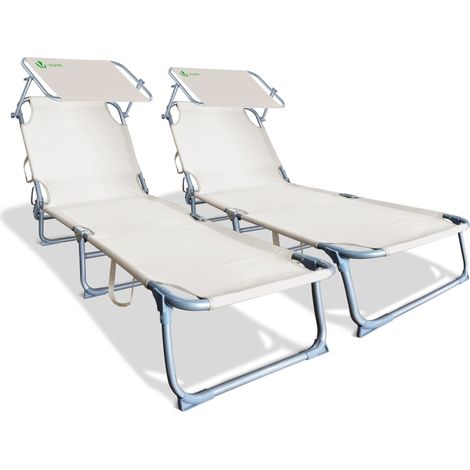 VOUNOT Paquete de 2 Tumbonas Plegable, 190x58x27cm, Beige (1/5)
