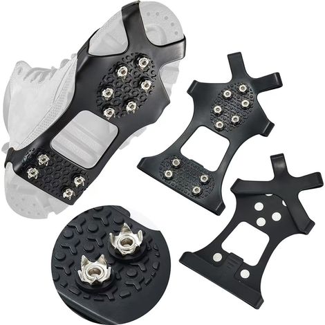 paire de crampons antidérapants - Crampons à pointes - Crampons de chaussure - Avec 10 crampons antidérapants - Convient aux pointures 34 à 38 - Taille S - Silicone - Noir (1/5)