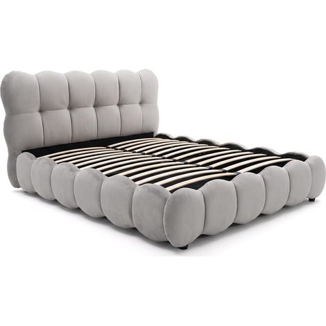 Lit-coffre design boule Bilbola avec sommier relevable 160x200cm Velours Gris (1/5)
