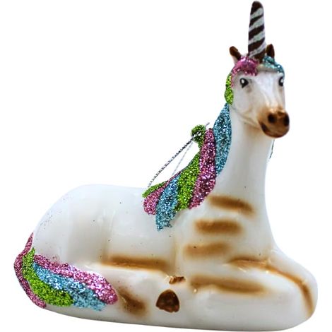 Décoration de Noël Boules de Noël en Verre Licorne en Verre Blanc avec crinière colorée en 10 x 5 x 9 cm (1/5)