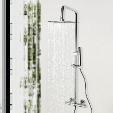 【Chauffage et ventilation】Colonne de Douche Acier inoxydable avec Douchette Salle de Bain Réglable en Hauteur, Thermostatique Ensemble Douche Pluie Murale (1/5)