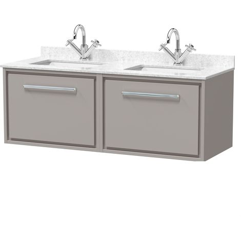 Balterley Longnor 1200mm Wall Hung Vanity Unit with Marble Worktop and Double Basins - Pebble Grey