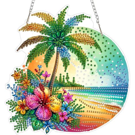 5D Diamantmalerei Anhänger Sommer Strand mit Kette für Erwachsene