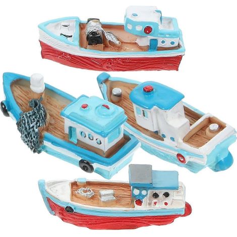 Ensemble de 4 mini-bateaux décoratifs en résine pour aquarium, motif plage océanique (1/5)