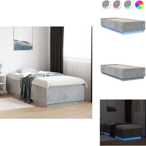 Bettgestell mit LED Betongrau 90x200 cm Holzwerkstoff - Beton Grau - Holzrahmen - Lattenrost - Doppelbett - Schlafzimmereinrichtung (1/5)