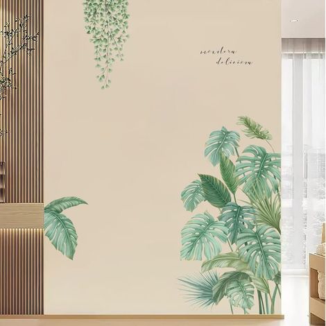 Dos pegatinas de pared con motivos de plantas tropicales verdes, pegatinas decorativas para salón, dormitorio, entrada y pasillo.