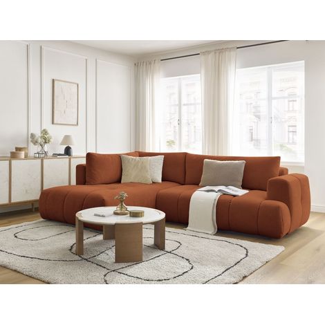 BOBOCHIC - Canapé d'angle L convertible FUJI tissu lisse Angle gauche Orange (1/4)