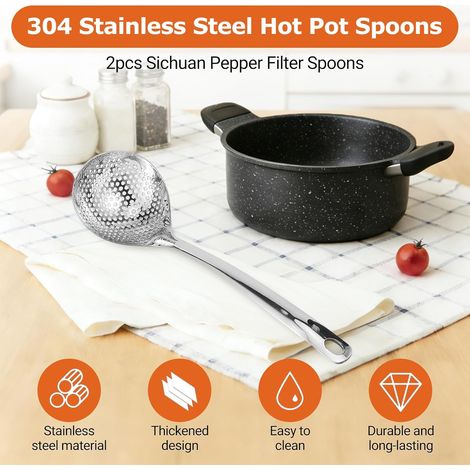 Passoire De Cuisine Louche, 2 PièCes 30cm CuillèRe à Tamis CuillèRe à Fentes En Acier Inoxydable Cuisine à éCumoire Louche à Marmite Avec Long Manche Compatible Lave-Vaisselle Louche à Trou