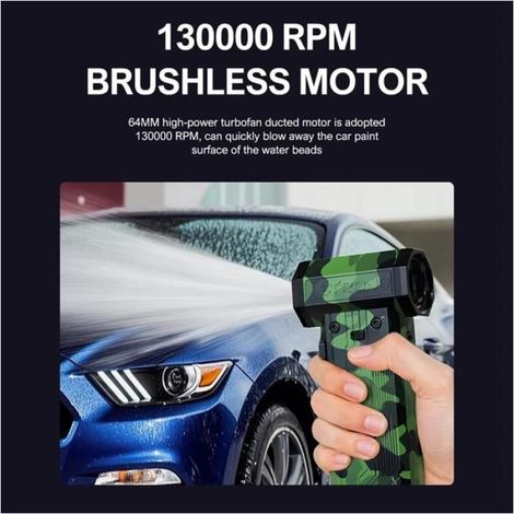 Souffleur D'Air Turbo 130 000 Tr/Min, Moteur Sans Balais, 8 000 MAh, Ventilateur Puissant pour Voiture, Camouflage (1/5)
