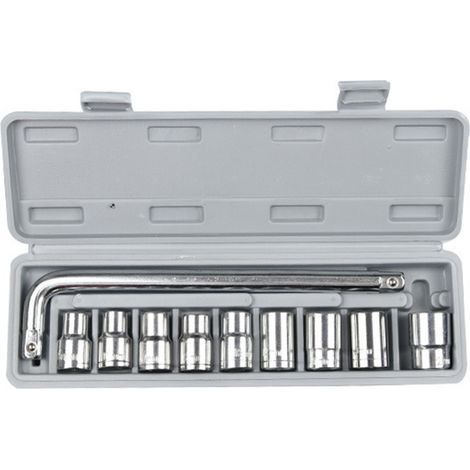 Set of 10 1/2" (8-21 mm) sockets for automotive and mechanical repair, with gray storage box. (1/5)