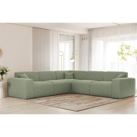 Ecksofa Designersofa CELES PREMIUM in Stoff Sven Hellgrün Seite Universal