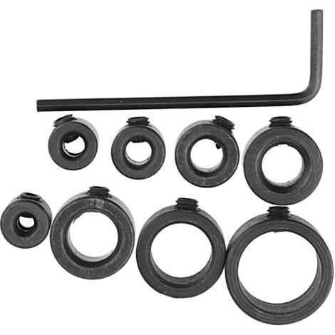 8pcs Foret à Butée de Profondeur Colliers pour Bois Brad Point 3-16 mm Anneau Goujon Mandrin avec Clé Hexagonale