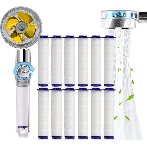 ZOLGINAH Ducha de mano, cabezal de ducha antical que ahorra agua, cabezal de ducha de hélice de alta presión Sistema de filtro de filtro de tres niveles con 12 filtros de algodón PP reemplazables (1/5)