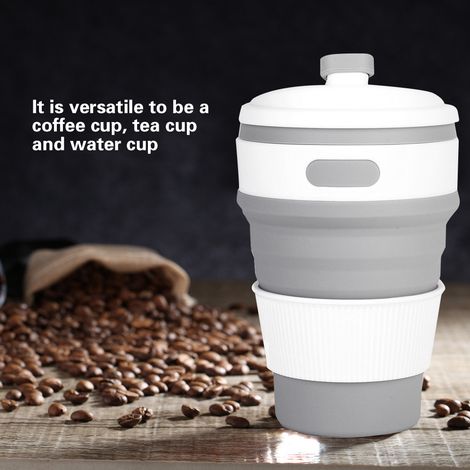 Tasse à café pliable en silicone 500 ml, tasse à thé portable, mug pour intérieur et extérieur, gris (1/5)