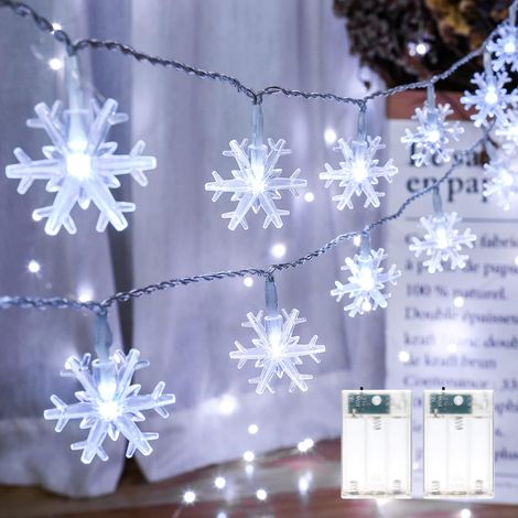 [Set di 2] Luci a stringa da interni a batteria, bianco freddo, 3 m, 20 LED, luci fatate a forma di fiocco di neve per decorazioni di albero di Natale, camera da letto, matrimoni, feste, finestre, bal