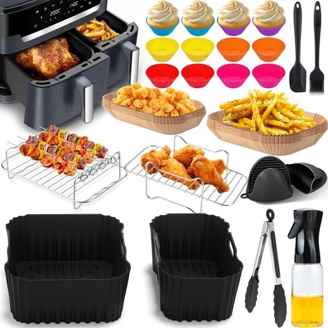 Accessoires Air Fryer Dual Easy Fry XXL 11L, Moule En Silicone Pour Double Friteuse À Air, Papier Cuisson, grille air fryer, Spray Huile Cuisine, Moule Muffin, Etc (1/5)