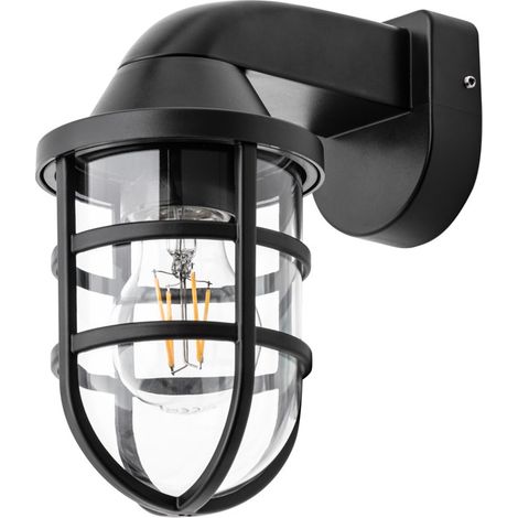 Litecraft Hamo Wall Light Outdoor Caged Lantern Garden IP44 Fitting - Black (1/5)