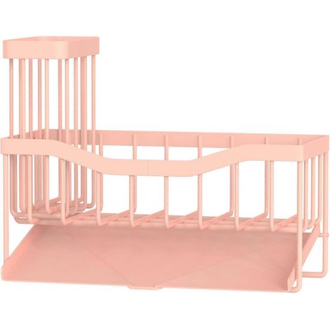 Porte-éponge évier cuisine Maifan avec porte-brosse bac égouttage inox organisateur évier antirouille éponge rose et blanc (1/5)