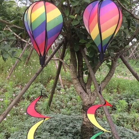 Décoration de fête extérieure pour jardin : moulin à vent montgolfière coloré, spirale en tissu girouette suspendue arc-en-ciel (1/4)