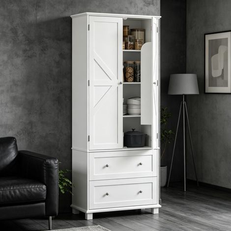 Buffet Haut de Cuisine en Panneau de Particules, 2 Portes 2 Tiroirs 6 Supports, Étagères Réglables, Meuble de Rangement Gain de Place pour Cuisine Salle à Manger (1/5)