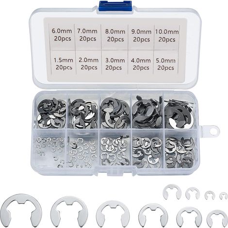 Externe Sprengringe aus Edelstahl 304, 200-teiliges Sortiment an Sprengringen mit 1,5/2/3/4/5/6/7/8/9/10 mm, verschiedene Verwendungsmöglichkeiten.