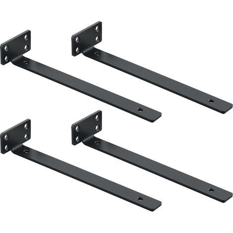 4-Piece Floating Wall Shelf Brackets, Wide Range of Applications, Durable/Practical Wall Shelf Brackets, 25 x 4 x 6.5 cm, Black (1/5)