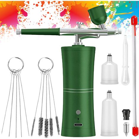 Kit aérographe portable, pistolet aérographe rechargeable à main avec brosse, mini aérographe avec compresseur pour design d'ongles, décoration de gâteaux, maquillage, modélisation de tatouage (1/5)