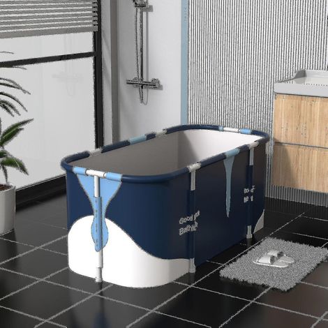 Baignoire pliante portable en PVC pour 2 personnes, non gonflable, avec seau de bain et isolation pour la maison. (1/4)