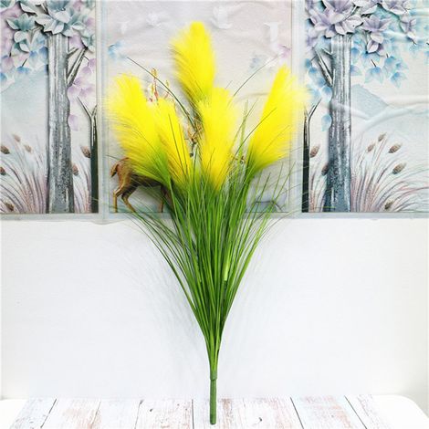 Tige de fausse herbe de Phragmite artificielle, 34.3 pouces, arrangement floral, décoration végétale pour la maison, intérieur et extérieur, jaune (1/5)