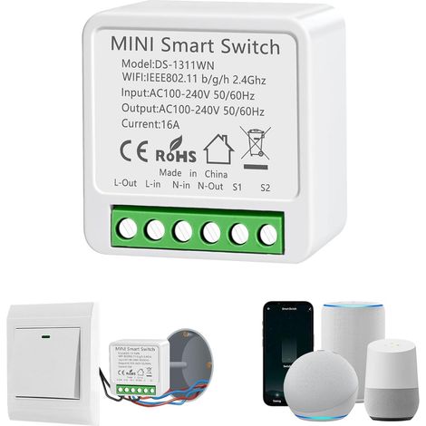Interrupteur WIFI, Interrupteur Intelligents, Interrupteure Connecté avec Tuya et Smart Life APP, Mini Smart Switch Module, Montage Encastré, Conducteur Neutre Nécessaire (1/5)
