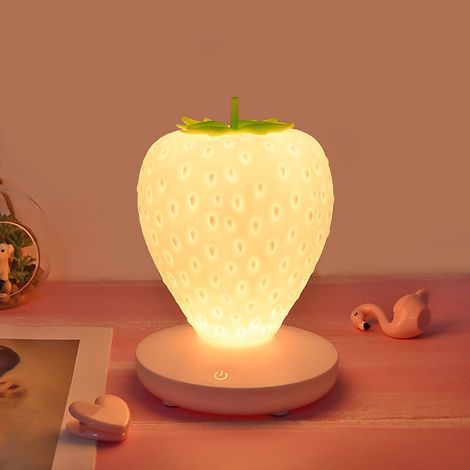 Fraise Lumière Tactile Lampe De Chevet Veilleuse Pour LED Décor Fraise Veilleuse Silicone Veilleuse Mignon Lampe Fraise Design Lampe De Chevet LED Fraise Lumière - Blanc