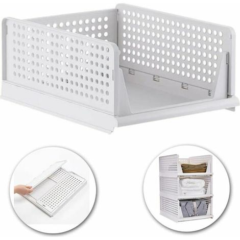 DEESSE SHOP - Empilable Vêtements Panier De Rangement Organisateur Coulissant Armoire Tiroir Étagère DIY Diviseur Séparateur Bureau Conteneur pour Armoire Placard Cuisine Salle De Bains Bureau (Blanc) (1/5)