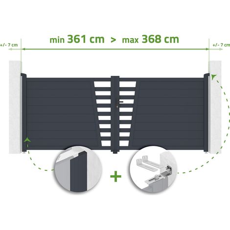 Portail battant ajustable en largeur 3,5m CERVINA H.140cm aluminium gris (1/4)