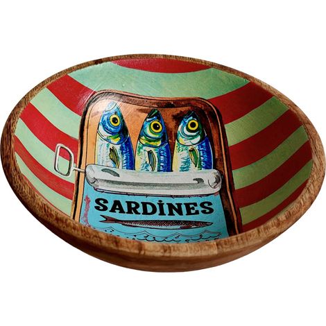 Bol décoratif en bois et résine, motif sardine, idéal pour la cuisine et la maison, idéal pour servir ou décorer.