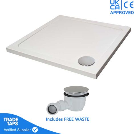 800 x 800mm White Square 45mm Low Profile Shower Tray with Chrome Waste