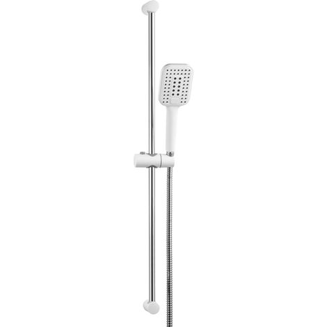Ensemble Barre de Douche Colonne de Douche sans Mitigeur en Acier Inoxydable de 90 cm avec Tuyau de 1.6 m Pommeau de Douche (3 Modes 120 mm) et Support pour Salle de Bain Blanc (1/5)