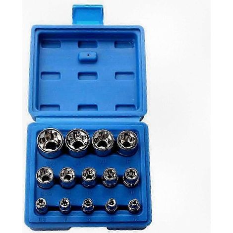 Jeu de 14 douilles Torx femelles E4 à E24, embouts hexagonaux externes, inserts pour écrous 26-27 (1/3)