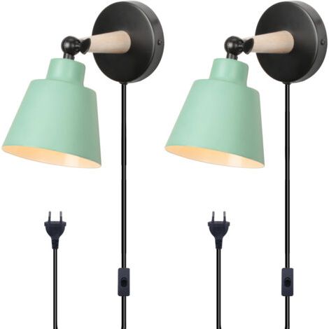 royaluxe- 2PCS Applique Murale Moderne Applique Murale Rétro Minimaliste Vert Lampe Murale D'Intérieur Nordique E27 (Avec Prise Euro) (1/5)