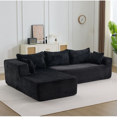 Sofá chaise longue modular de pana en negro OKMYHOME (1/5)