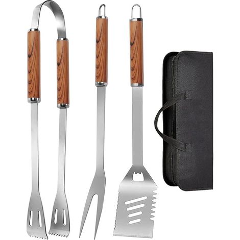 Lot de 3 ustensiles de barbecue en acier inoxydable avec sac de transport, couverts de barbecue complets pour barbecue en plein air, camping, accessoires de barbecue, accessoires de barbecue (1/5)