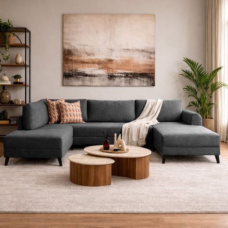 Schlafsofa Anthrazitfarbener Stoff – U-Sofa – XXL 300 x 202 x 152 (1/5)