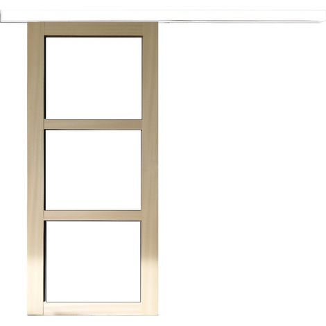 Puerta corredera de madera Ayous con acristalamiento transparente H204 x L83 cm, riel de aluminio con banda blanca, GD MENUISERIES